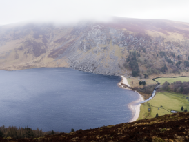 Misty lakes and quiet valleys in the Wicklow Mountains at dawn