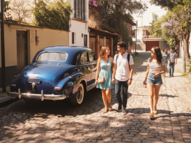Chimalistac cobbled lane with shaded colonial walls