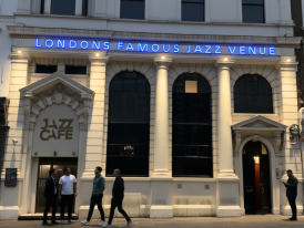 Late night jazz club entrance