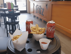 Crispy Belgian-style fries from Fritz European Fry House with sauces