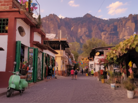 A street in Tepoztlán at sunset