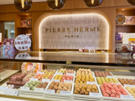 Colorful macarons from Pierre Hermé with rose, lychee, and raspberry