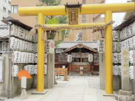 Gold torii at Mikane Shrine in morning light