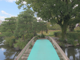Pond and arched bridge Shoseien Garden