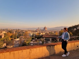 San Miniato al Monte terrace overlooking Florence at golden hour
