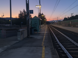 Rural and quiet train stop in the late evening