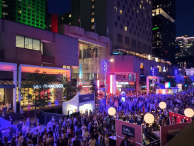 Vibrant Place des Arts late at night