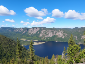 Fjord landscape with steep cliffs along Saguenay River