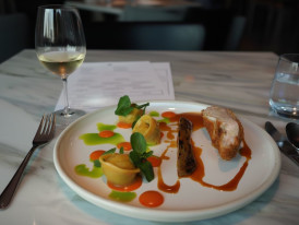 Elegant dinner tasting menu with seasonal ingredients and beautiful plating