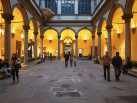 Small group on an evening walking tour near historic palazzo