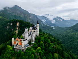 Morning light on Neuschwanstein above Schwangau meadows