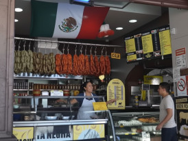 Toluca market stall with chorizo verde