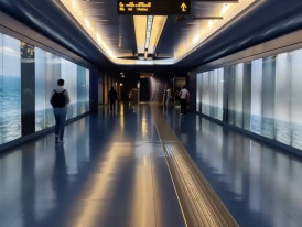 Naples metro Line 1 Toledo station with art installation and commuters