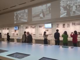 Visitors viewing exhibits inside Hiroshima Peace Memorial Museum