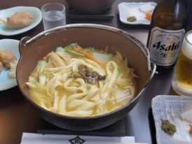 Steaming bowl of hoto noodles, a regional specialty near Mount Fuji