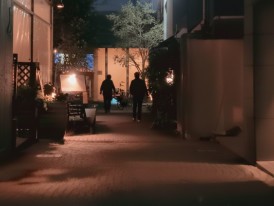Kagurazaka at night, a quiet Tokyo side street lit by lanterns and lined with small restaurants