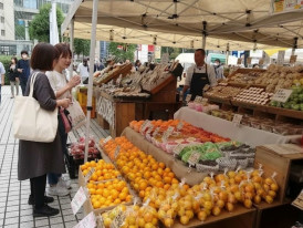 UNU Farmers Market in Aoyama with local vendors selling fresh produce and baked goods