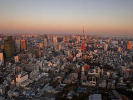 Aerial view of Tokyo at sunset with Tokyo Tower after a 14-day journey through Japan
