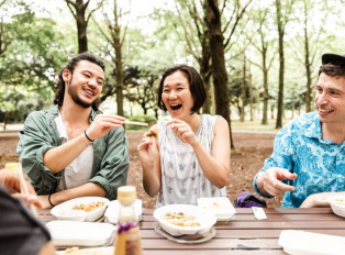 People eating outside