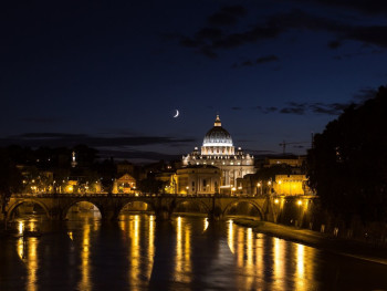 Walk along the Tiber River in the evening Walk along the Tiber River in the evening