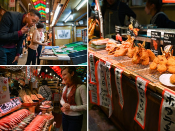 Travelers exploring Nishiki Market