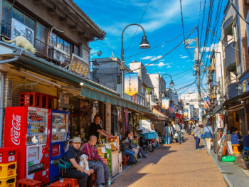 Yanaka Ginza street with lots of people Yanaka Ginza street with lots of people