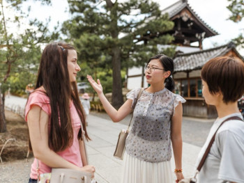 Travelers on a tour in Kyoto, Japan