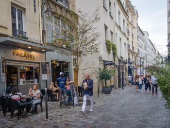 Quiet cobblestone streets of Le Marais, Paris Quiet cobblestone streets of Le Marais, Paris