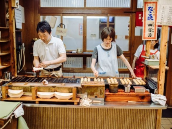 Traditional Japanese street food stall, Osaka Traditional Japanese street food stall, Osaka