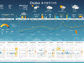 Infographic-style calendar showing Osaka weather patterns Infographic-style calendar showing Osaka weather patterns
