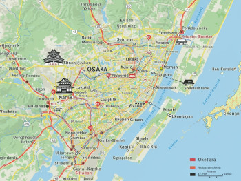 Map showing Osaka's central location and easy connections to surrounding cities and attractions Map showing Osaka's central location and easy connections to surrounding cities and attractions