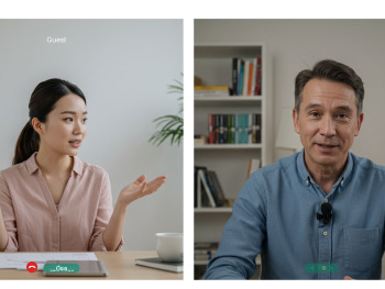 Video call screen showing guest and host discussing preferences Video call screen showing guest and host discussing preferences