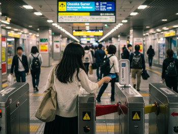 IC card being used at Osaka train station gate