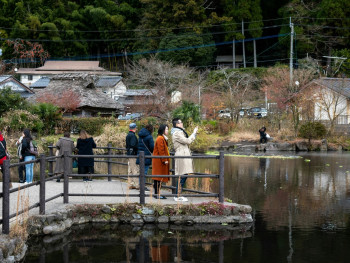 A traveler has a relaxed conversation with a Kyoto local near a quiet, tree-lined shrine path, capturing a personal travel moment in Japan. A traveler has a relaxed conversation with a Kyoto local near a quiet, tree-lined shrine path, capturing a personal travel moment in Japan.