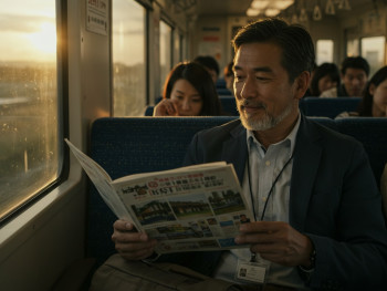 A private guide and traveler on a train heading toward Kyoto A private guide and traveler on a train heading toward Kyoto