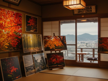 Traditional photography studio with autumn prints displayed