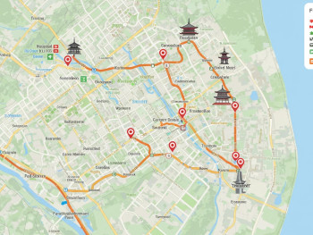 A beautifully arranged overview map showing the connection between Fushimi Inari, Gion district, and temple locations with suggested routes A beautifully arranged overview map showing the connection between Fushimi Inari, Gion district, and temple locations with suggested routes
