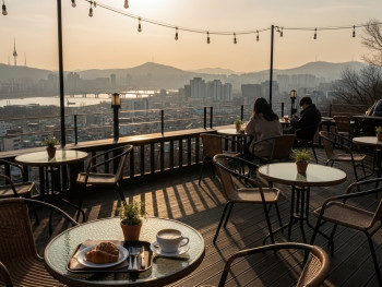 Buam-dong café terrace overlooking Seoul. 