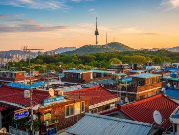 Rooftop view from Haebangchon towards Namsan Tower