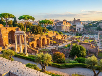 Palatine Hill ruins with gardens overlooking the Roman Forum Palatine Hill ruins with gardens overlooking the Roman Forum