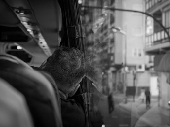 Person traveling on bus Person traveling on bus