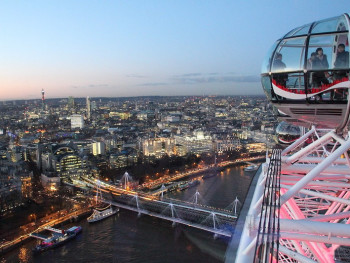 Panoramic view of London from the London Eye at dusk Panoramic view of London from the London Eye at dusk