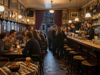 Evening atmosphere in a traditional brown café Evening atmosphere in a traditional brown café