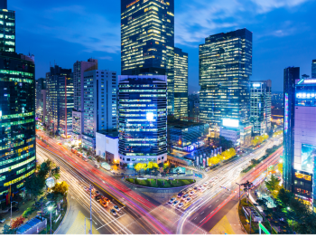 High-rise buildings and street traffic in Gangnam
