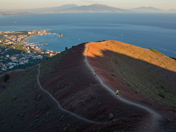 Crater rim path on Mount Vesuvius with bay below Crater rim path on Mount Vesuvius with bay below