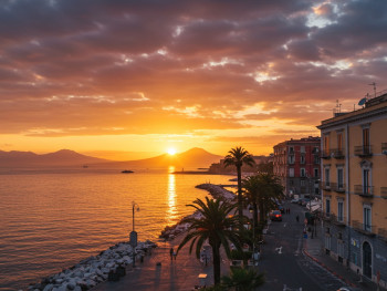 Viale Enrico Caruso at sunset with the Bay of Naples Viale Enrico Caruso at sunset with the Bay of Naples