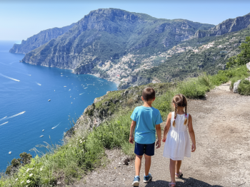 Scenic view of the Amalfi Coast from the Path of the Gods trail Scenic view of the Amalfi Coast from the Path of the Gods trail