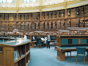 Quiet and expansive reading room inside the British Library