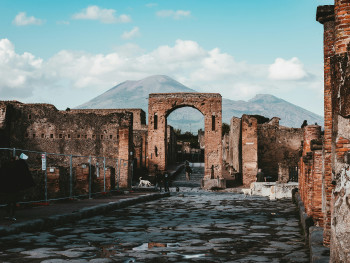 Ancient Roman ruins in Sorrento with visitors exploring peacefully during uncrowded October Ancient Roman ruins in Sorrento with visitors exploring peacefully during uncrowded October