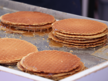 Freshly made stroopwafels with warm caramel syrup Freshly made stroopwafels with warm caramel syrup